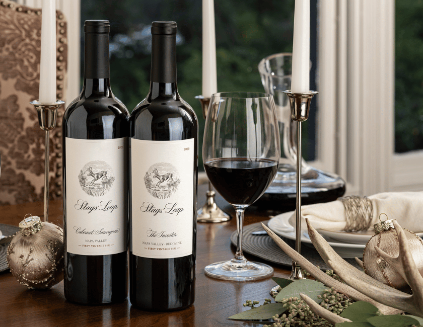 Stags' Leap wines on a holiday table