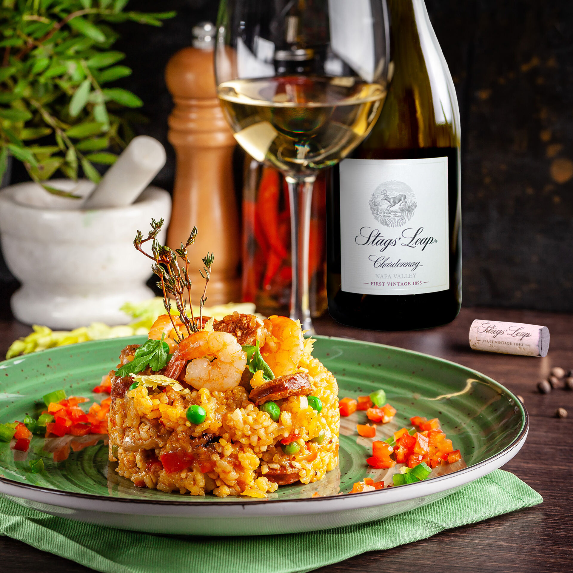 Napa Valley Chardonnay and saffron shrimp
