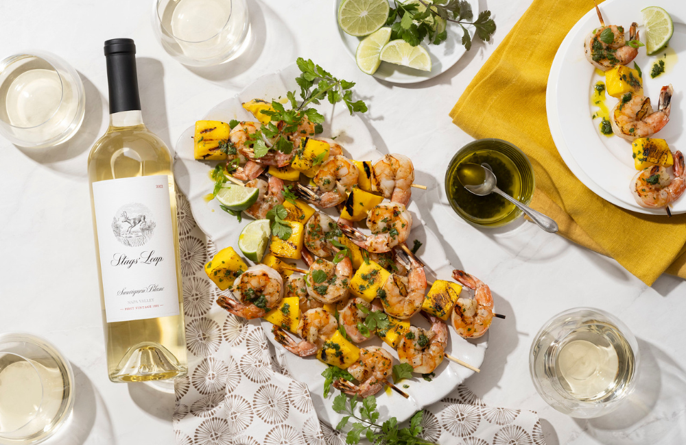 grilled shrimp and mango skewers