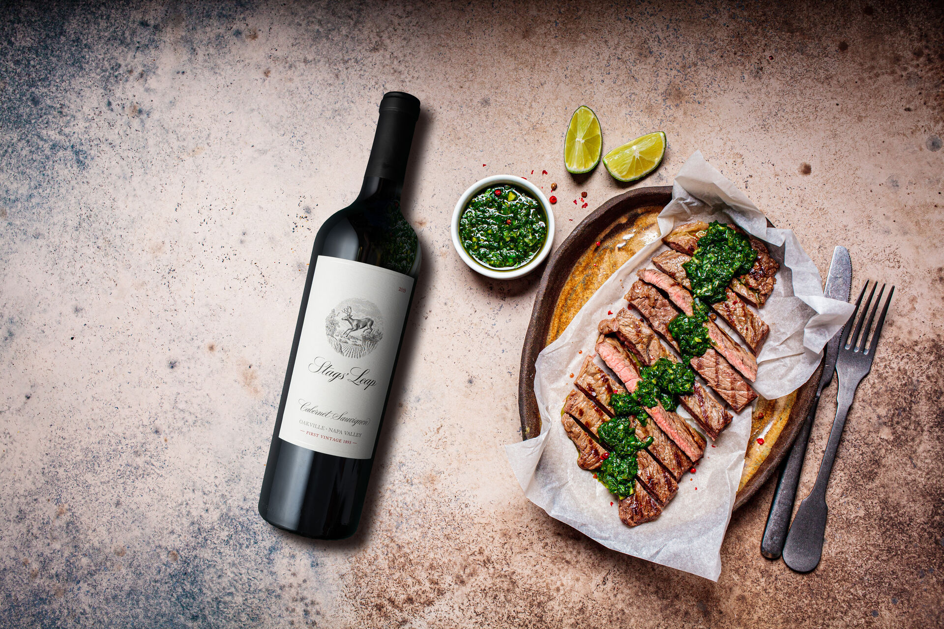 ribeye steak with chimichurri sauce