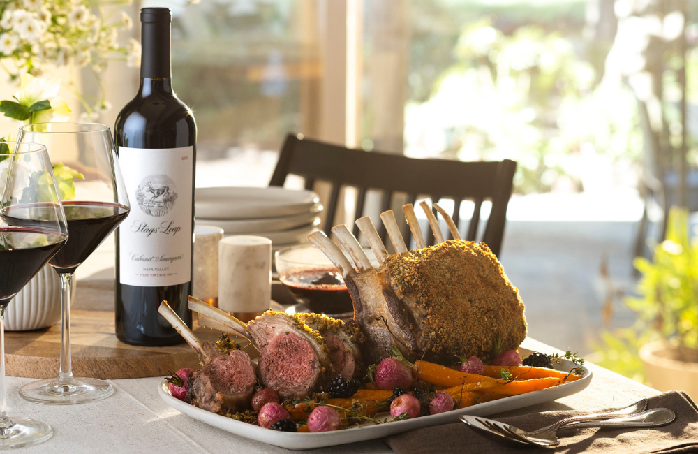 herb crusted lamb with cabernet sauvignon