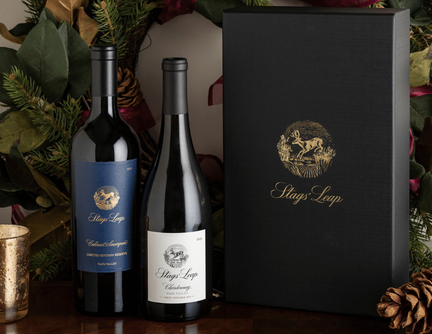 Two bottles of Stags' Leap and a gift box