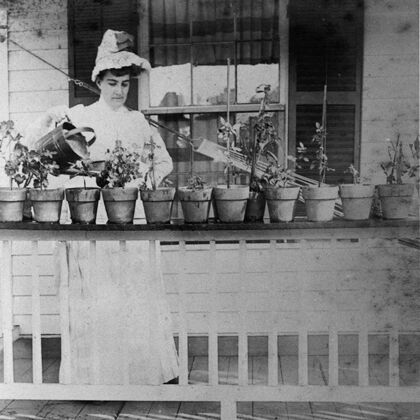 Stags' Leap Historic Photo of Minnie Watering Her Plants