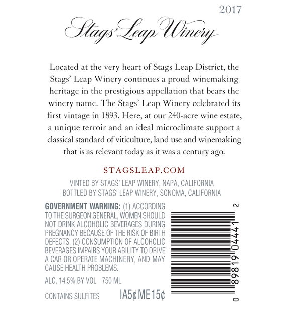 2017 Stags' Leap Napa Valley Merlot Back Label