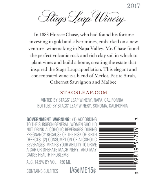 2017 Stags' Leap The Investor Napa Valley Red Blend Back Label
