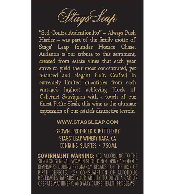 2012 Stags' Leap Audentia Estate Grown Napa Valley Cabernet Sauvignon Back Label