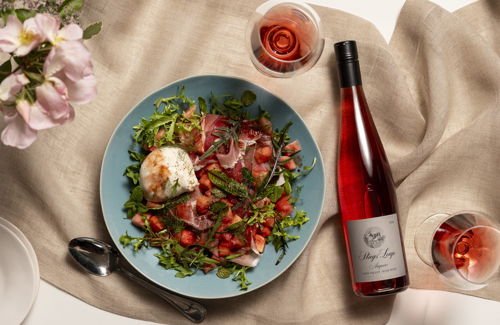 Watermelon, Prosciutto, and Burrata Salad with Strawberry-Balsamic Glaze